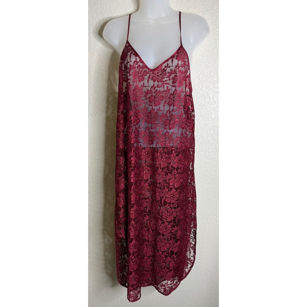 Alexandra Nicole Womens‎ Large Slip Dress Burgundy Floral Lace Sheer Romantic